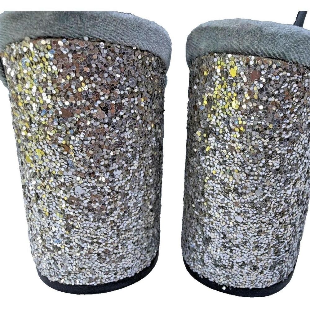 H&M Women's 7 Gray Velvet Glitter Block Heel Ankle Strap Sandals Party Y2K - Picture 6 of 8